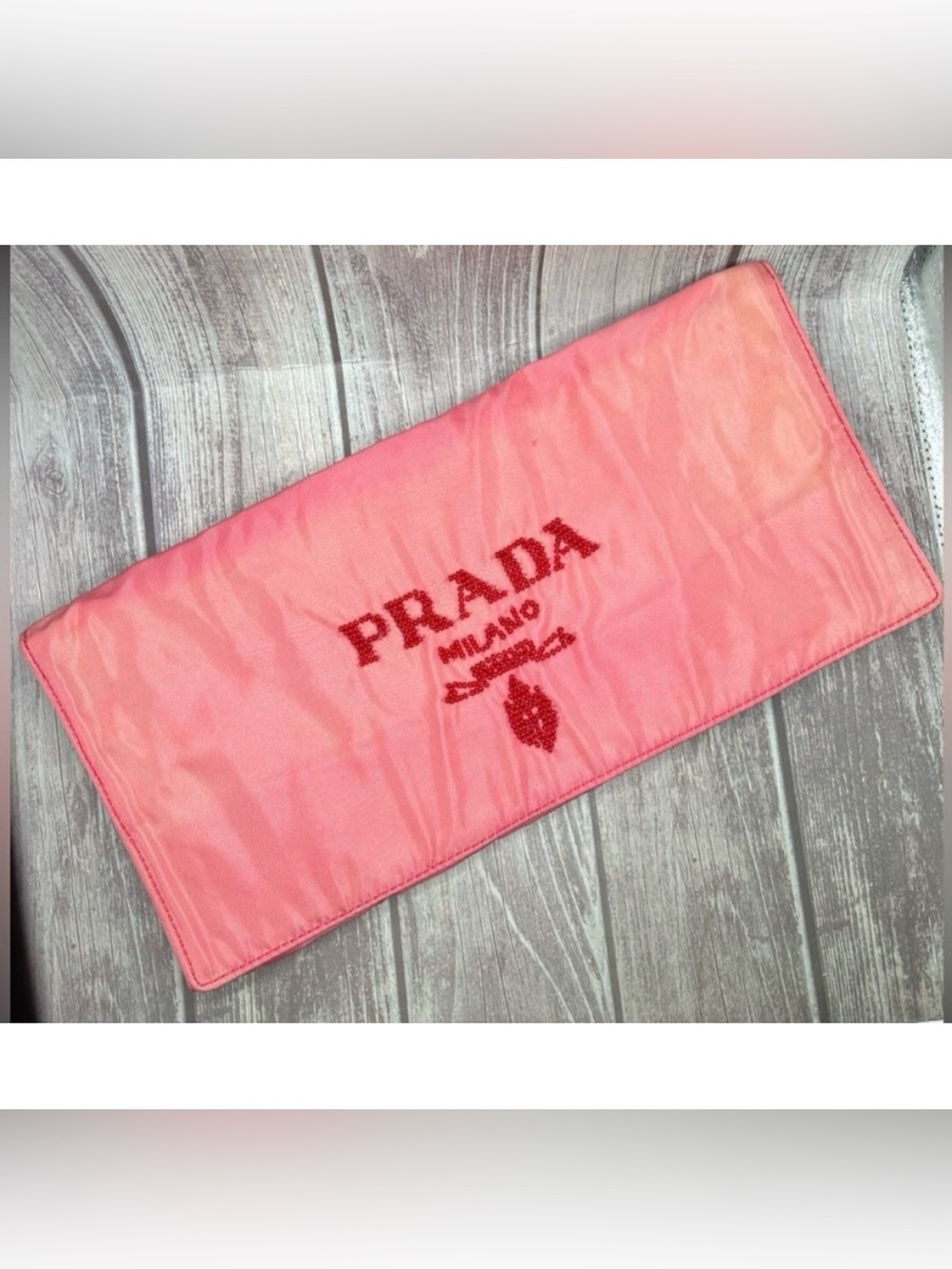 PRADA Tessuto Pietre Vintage Oversized Clutch Flap Bag Pink Beaded VTG RARE
